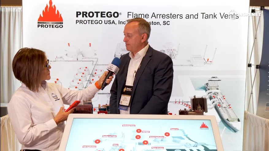 Entrevista de PROTEGO&reg; durante NISTM 2026 sobre sistemas de venteo y flame arresters para almacenamiento industrial.