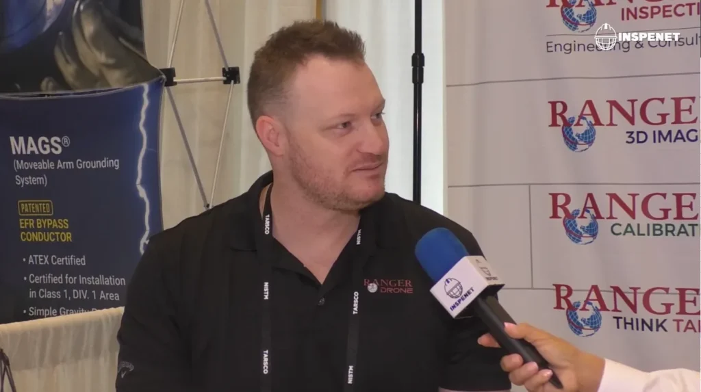Gregory Mann of Ranger Inspection during an interview at NISTM 2026 regarding API inspections using drones and 3D scanning.
