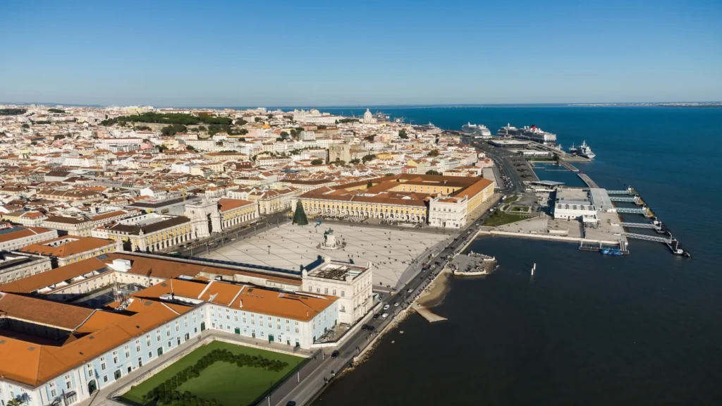Aerial view of Lisbon during Portugal's electrification and energy transition.