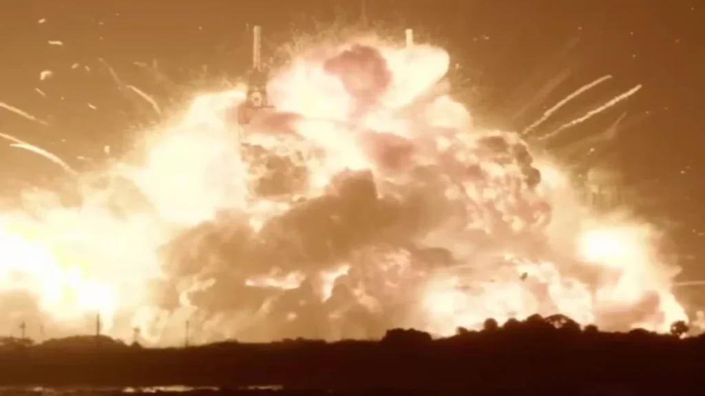 New Glenn Explosion during a static fire test at Blue Origin's launch pad at Cape Canaveral.