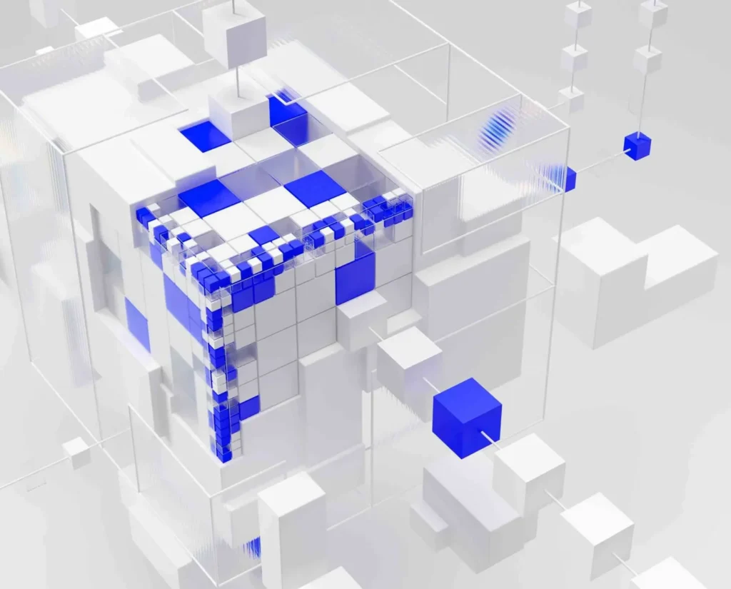IA perimetral representada mediante una estructura digital de cubos interconectados que simboliza el procesamiento de datos en tiempo real para la industria energética.