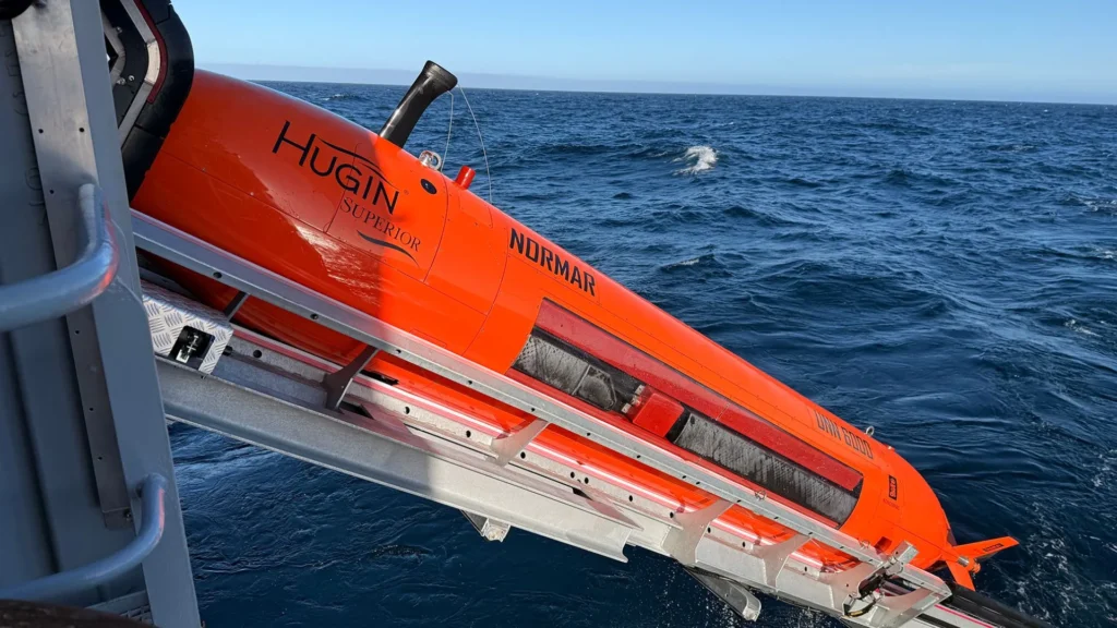 HUGIN Superior autonomous underwater vehicle during a deep-water mapping operation in the Norwegian Sea.