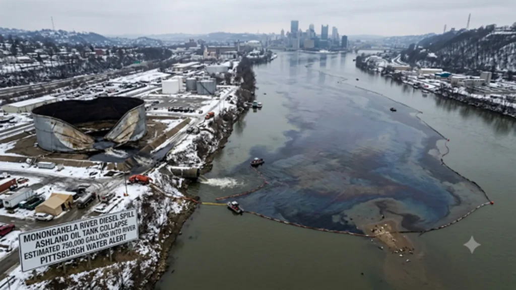 Caso de Ashland en Pittsburgh, fallo estructural de un tanque de crudo con violaciones de prácticas industriales.