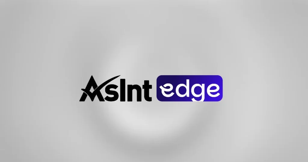 AsInt Edge logo on a gradient gray background, with the word "AsInt" in black and "Edge" in white within a box with a blue and purple gradient.