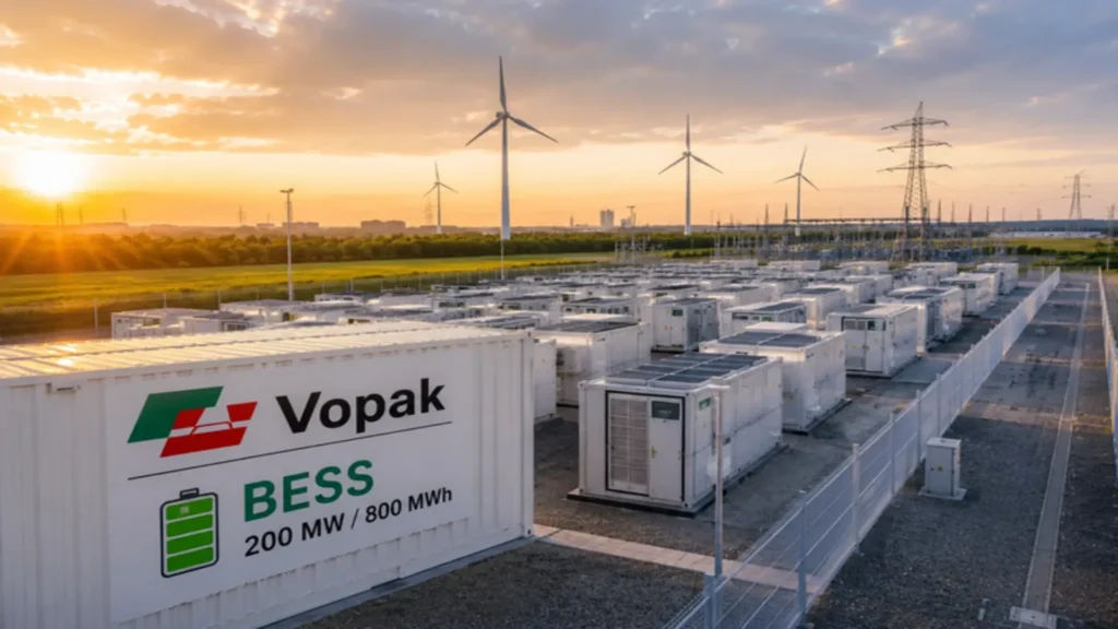 Vopak desarrolla un sistema de almacenamiento eléctrico BESS de 200 MW y 800 MWh en Países Bajos para fortalecer la red eléctrica e integrar energías renovables.