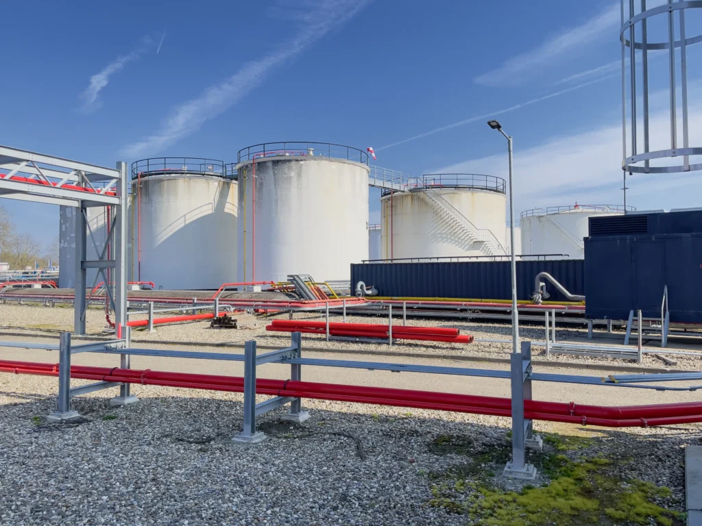 AST storage tanks at an industrial facility.