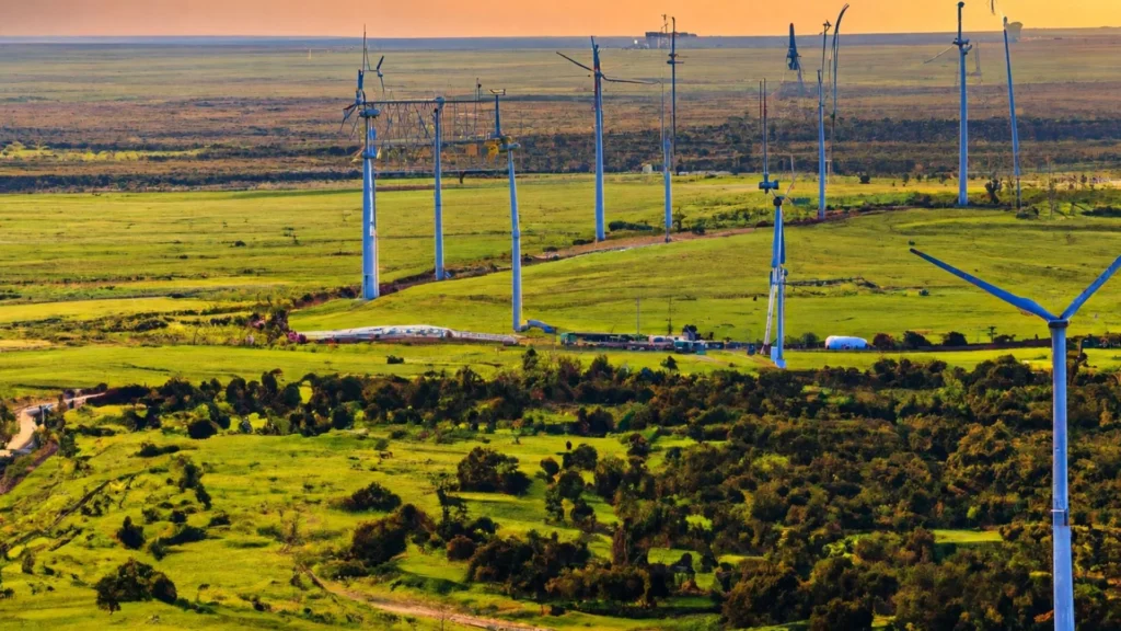 GE Vernova and wind turbines installed at an onshore wind farm.