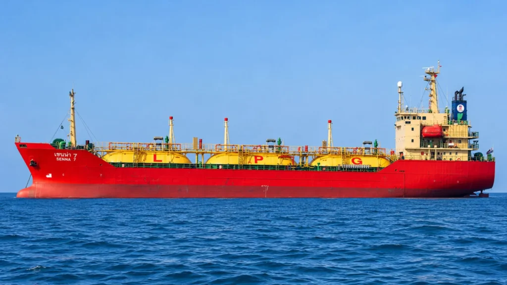 LNG vessel linked to QatarEnergy's energy market sailing on the high seas.